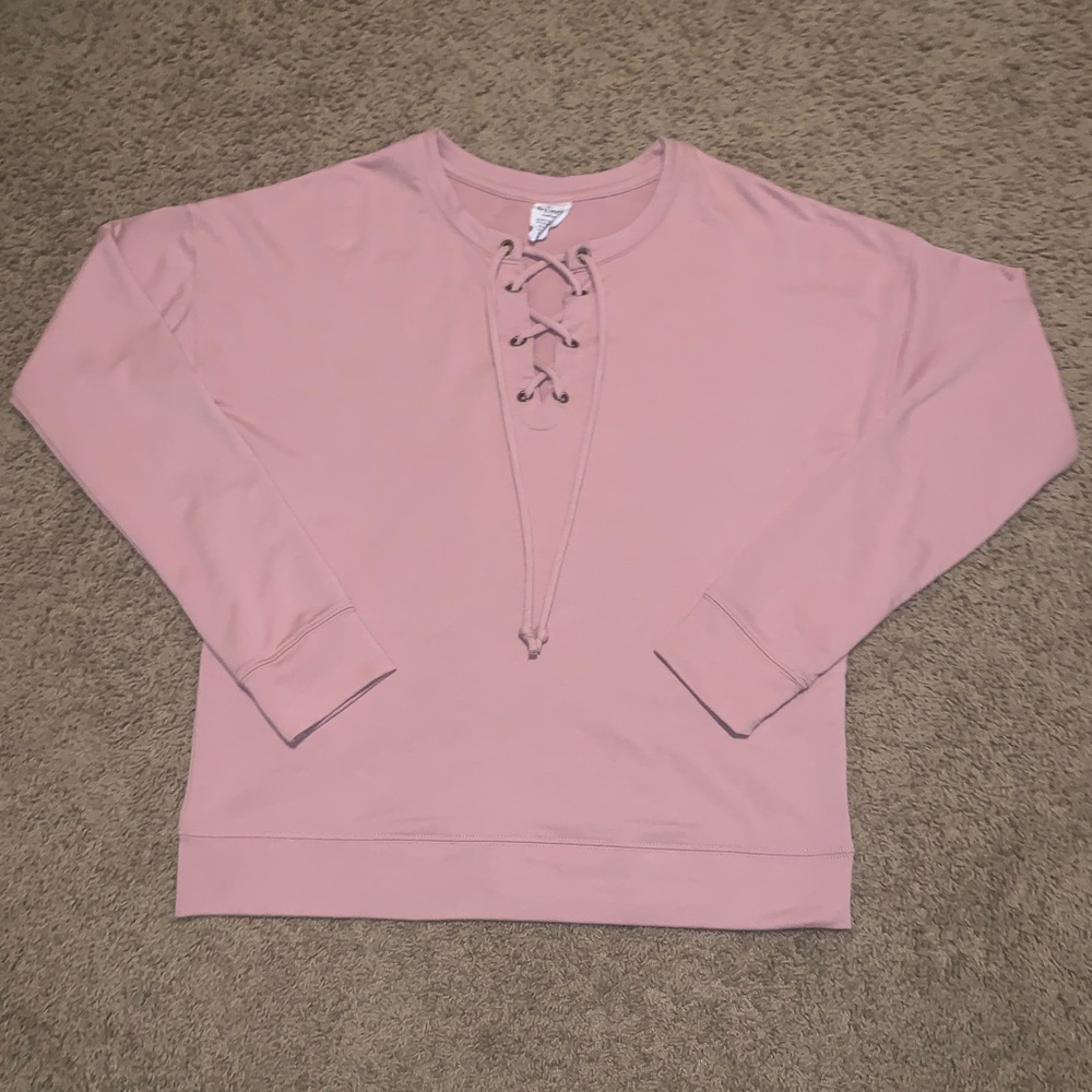 LS sweater with lace front